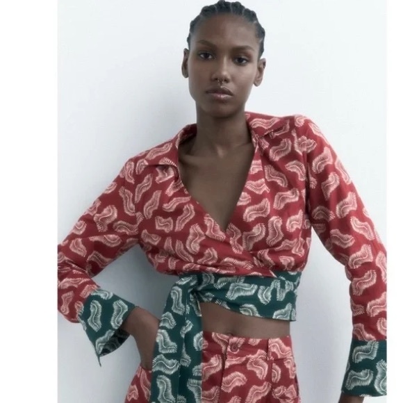 NEW Zara 100% cotton set pants + blouse top - Picture 3 of 10